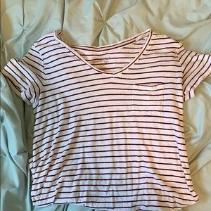 Maroon/white striped shirt with pocket